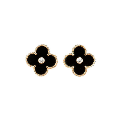 [Lumi Jewellery]CLOVER MEDIUM 1 MOTIFS ONYX DIAMOND EARRINGS