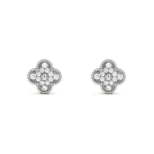 [Lumi Jewellery]CLOVER 1 MOTIFS DIAMOND STUD EARRINGS SILVER