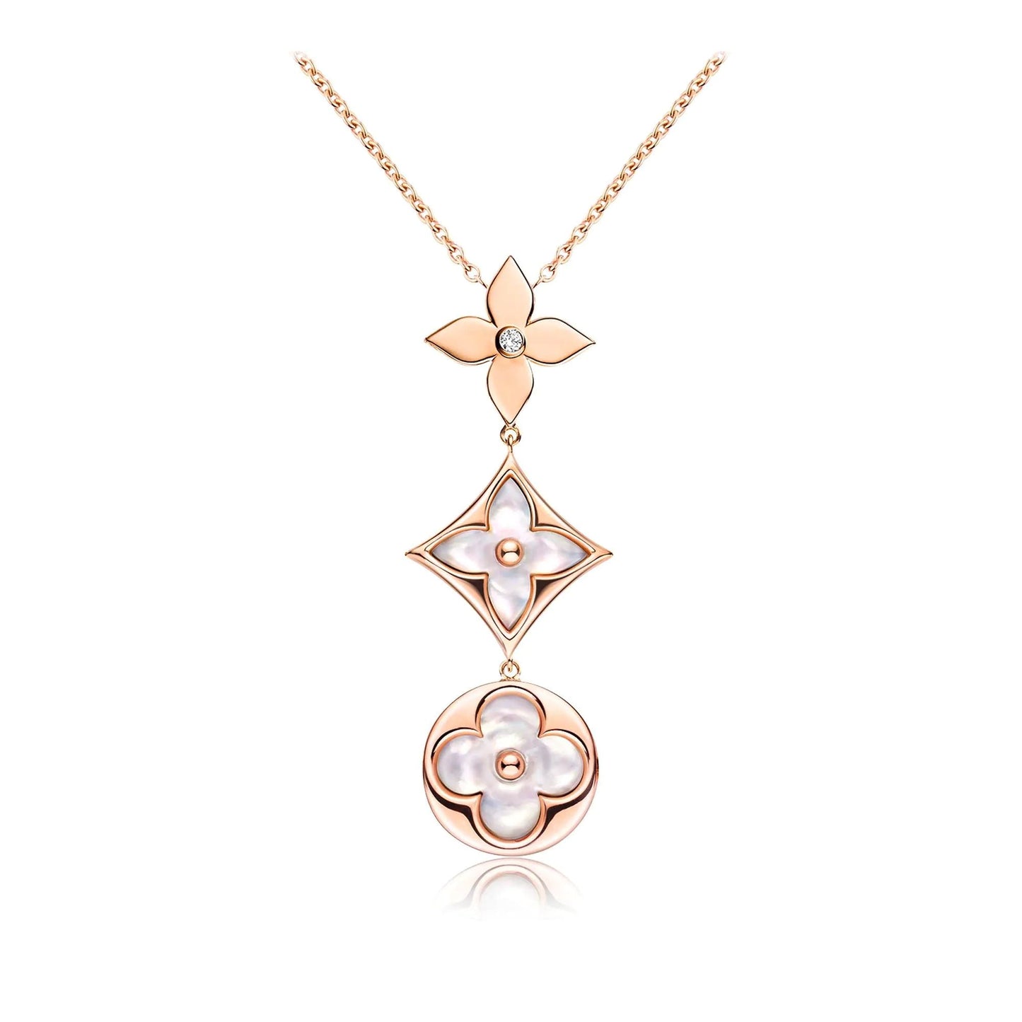 [Lumi Jewellery]COLOR BLOSSOM LARIAT NECKLACE PINK GOLD WHITE MOTHER PEARL AND DIAMOND
