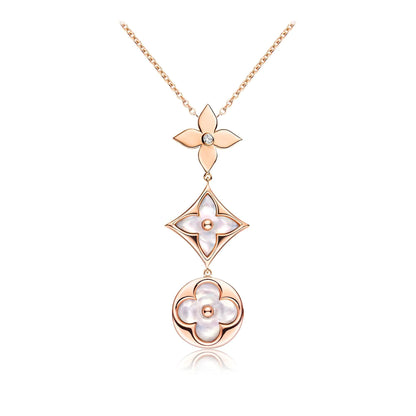 [Lumi Jewellery]COLOR BLOSSOM LARIAT NECKLACE PINK GOLD WHITE MOTHER PEARL AND DIAMOND