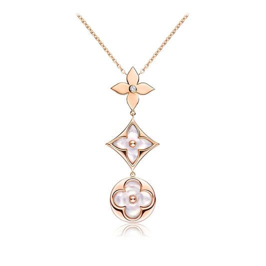 [Lumi Jewellery]COLOR BLOSSOM LARIAT NECKLACE PINK GOLD WHITE MOTHER PEARL AND DIAMOND
