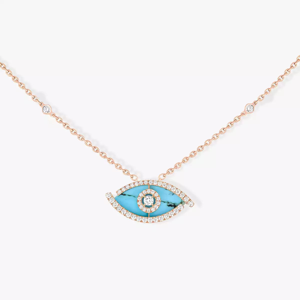 [Lumi]Lucky Eye Diamond Necklace in Rose Gold and Turquoise