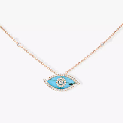 [Lumi]Lucky Eye Diamond Necklace in Rose Gold and Turquoise