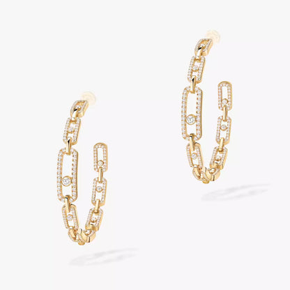 [[Lumi]Move Link Diamond Hoop Earrings