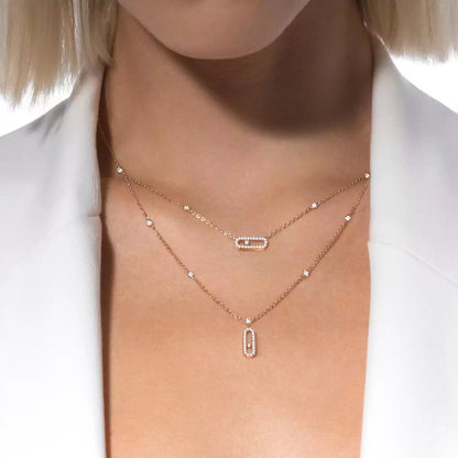[Lumi]2 Rows Rose Gold Diamond Pave_ Necklace Move Uno
