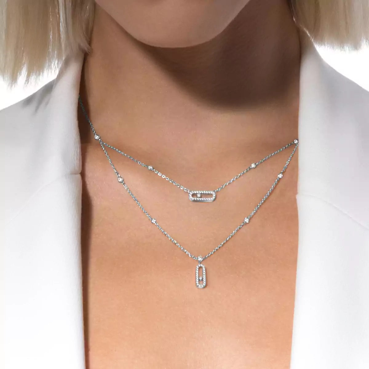 [Lumi]2 Rows Rose Gold Diamond Pave_ Necklace Move Uno