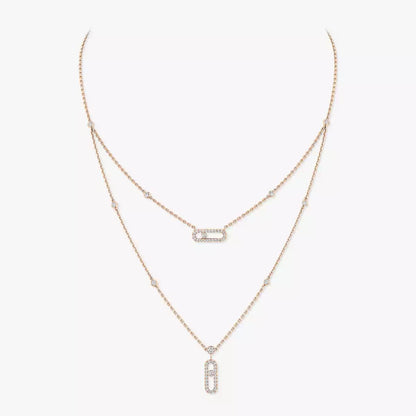 [Lumi]2 Rows Rose Gold Diamond Pave_ Necklace Move Uno