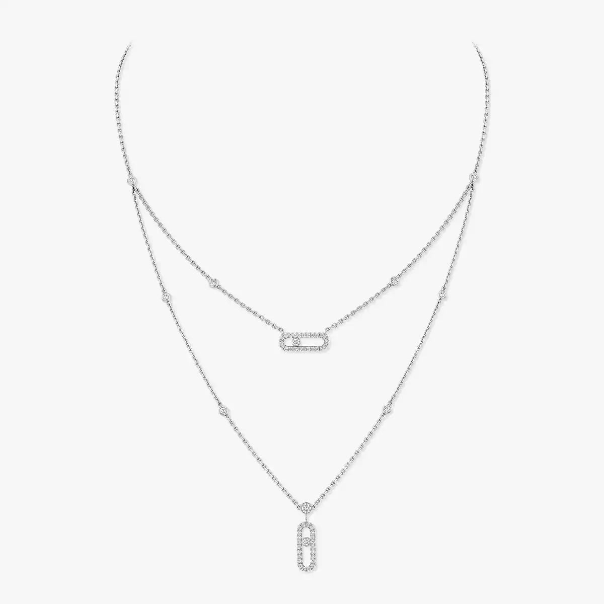 [Lumi]2 Rows Rose Gold Diamond Pave_ Necklace Move Uno