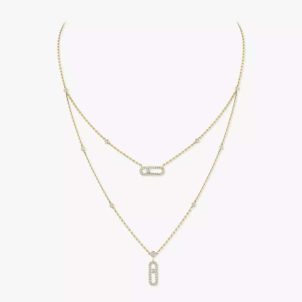 [Lumi]2 Rows Rose Gold Diamond Pave_ Necklace Move Uno