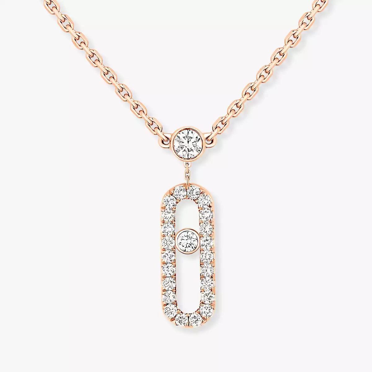 [Lumi]2 Rows Rose Gold Diamond Pave_ Necklace Move Uno