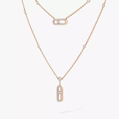 [Lumi Jewels]2 Rows Rose Gold Diamond Pave_ Necklace Move Uno