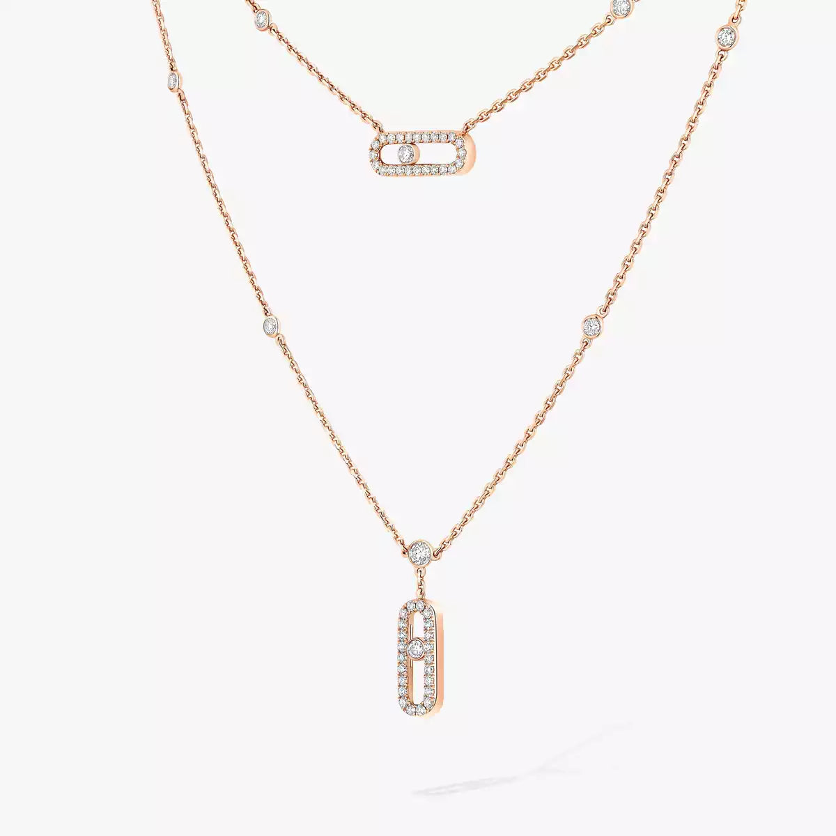 [Lumi]2 Rows Rose Gold Diamond Pave_ Necklace Move Uno