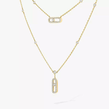 [Lumi]2 Rows Rose Gold Diamond Pave_ Necklace Move Uno