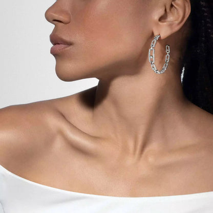[[Lumi]Move Link Diamond Hoop Earrings