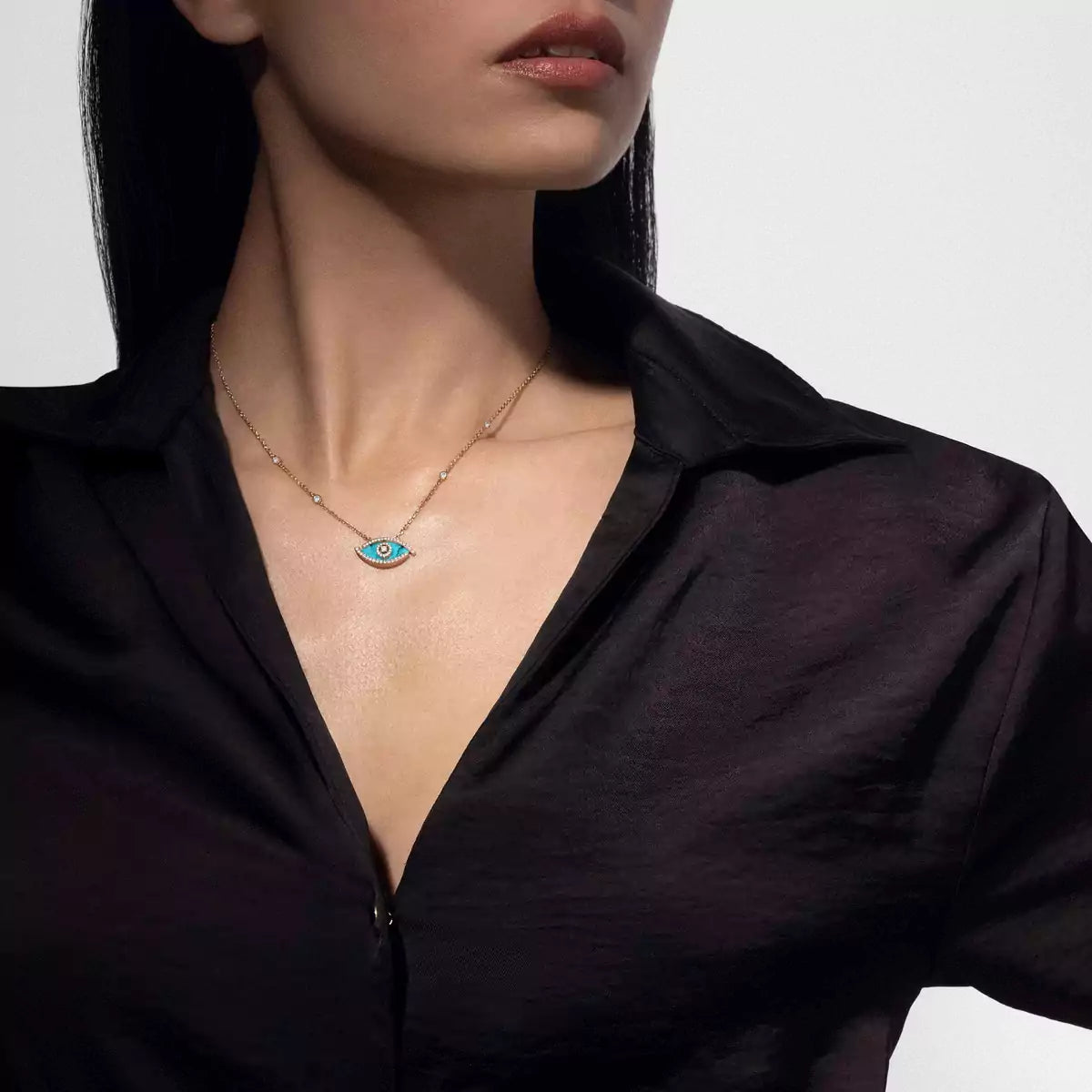 [Lumi]Lucky Eye Diamond Necklace in Rose Gold and Turquoise