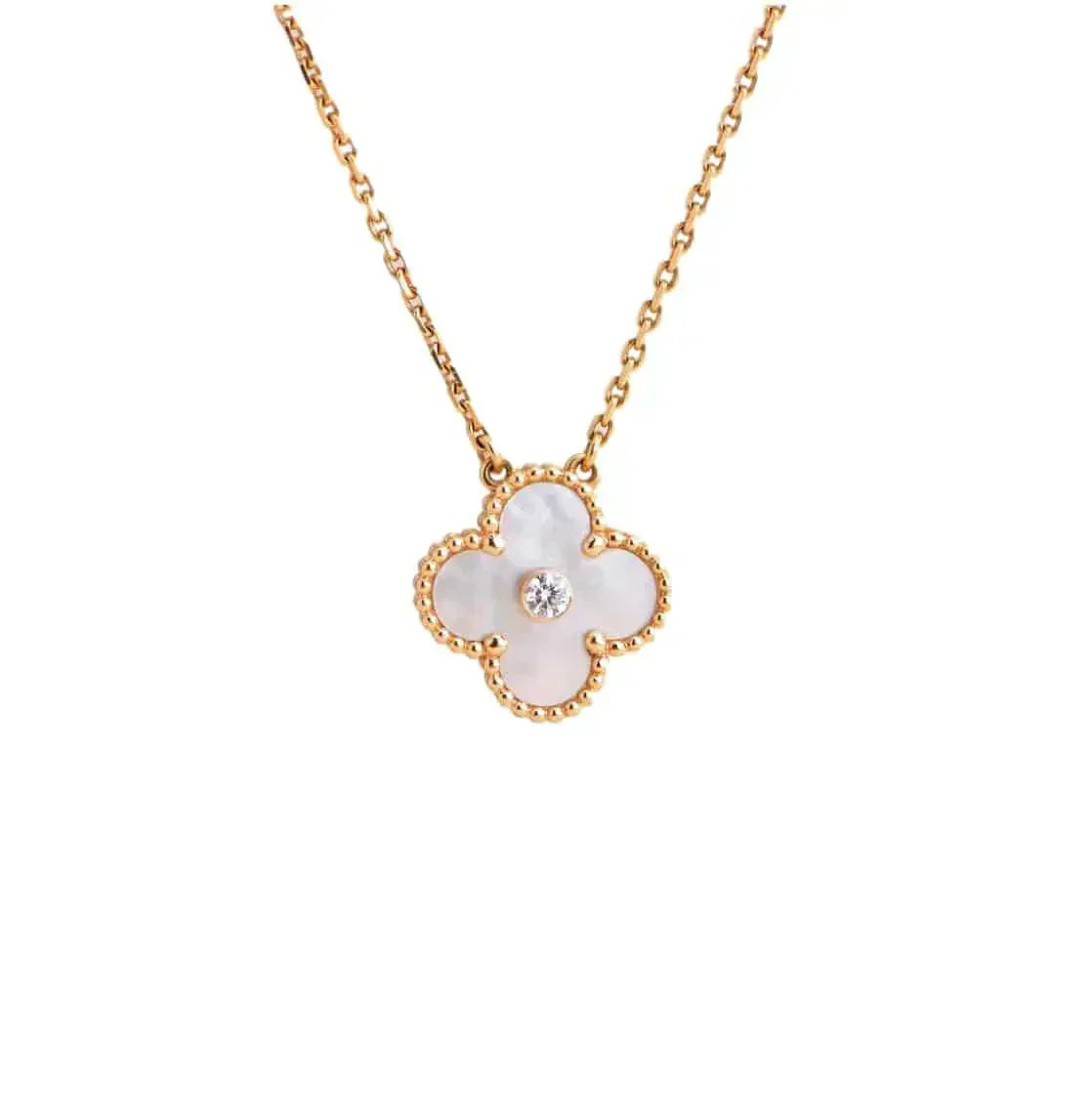 [Lumi Jewellery]CLOVER 15MM DIAMOND WHITE FRITILLARIA NECKLACE