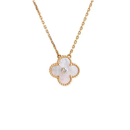 [Lumi Jewellery]CLOVER 15MM DIAMOND WHITE FRITILLARIA NECKLACE
