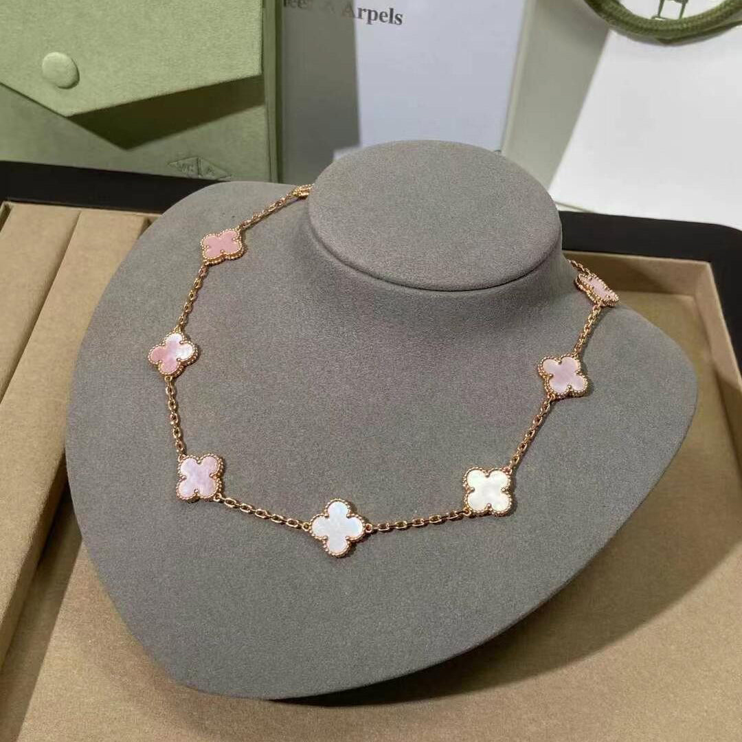 [Lumi Jewellery]CLOVER 10 MOTIFS PINK MOP NECKLACE