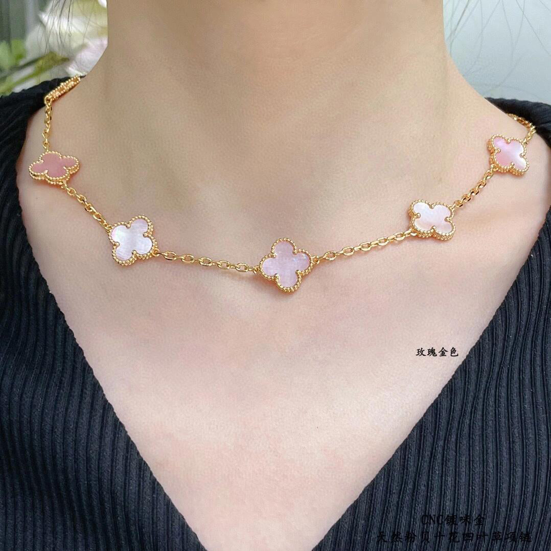 [Lumi Jewellery]CLOVER 10 MOTIFS PINK MOP NECKLACE