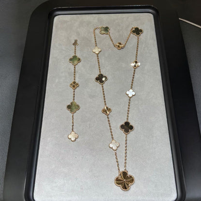 [Lumi Jewellery]DETACHABLE CLOVER 15(11+4) FLOWER ROSE GOLD NECKLACE SET