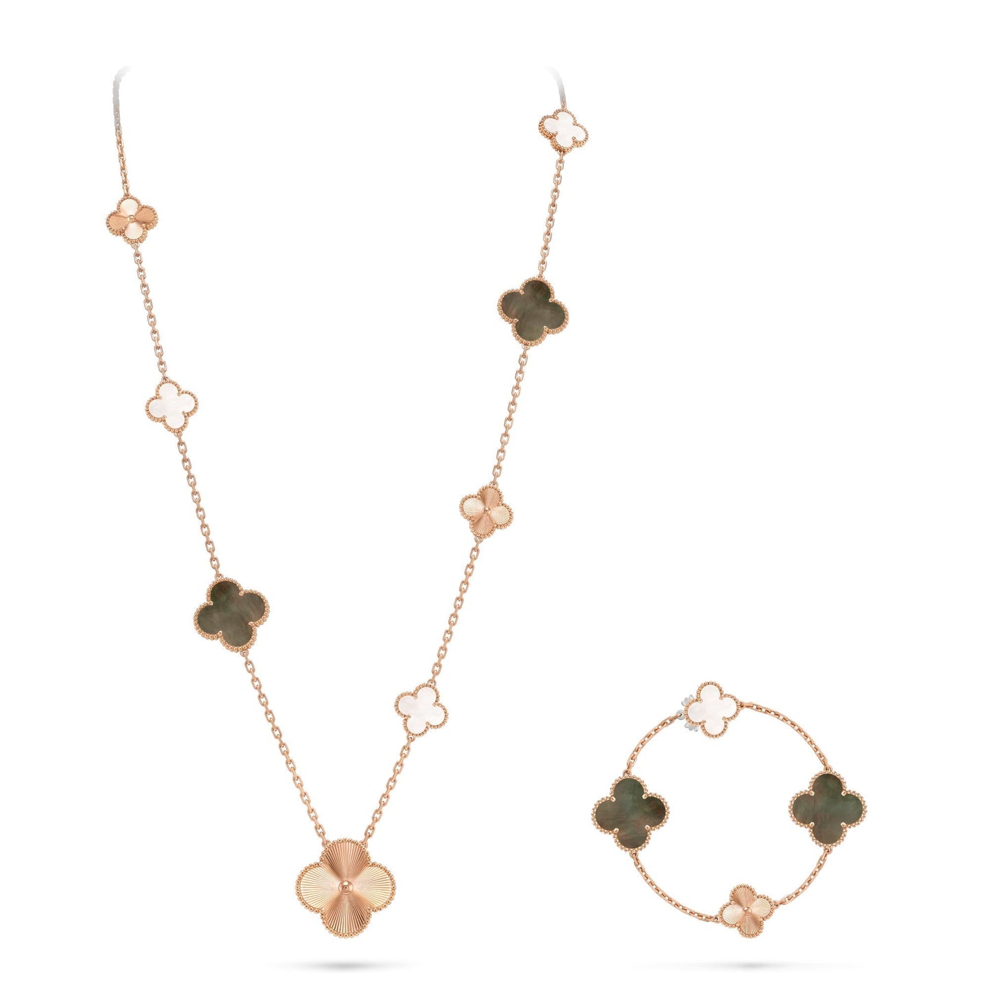 [Lumi Jewellery]DETACHABLE CLOVER 15(11+4) FLOWER ROSE GOLD NECKLACE SET