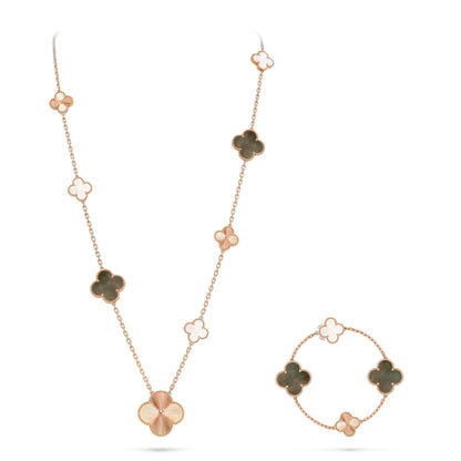 [Lumi Jewellery]DETACHABLE CLOVER 15(11+4) FLOWER ROSE GOLD NECKLACE SET