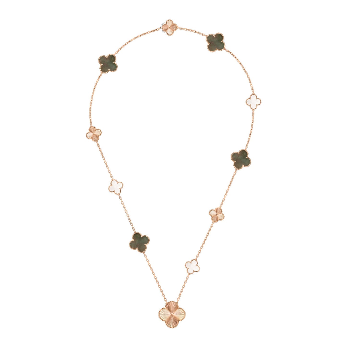 [Lumi Jewellery]DETACHABLE CLOVER 15(11+4) FLOWER ROSE GOLD NECKLACE SET
