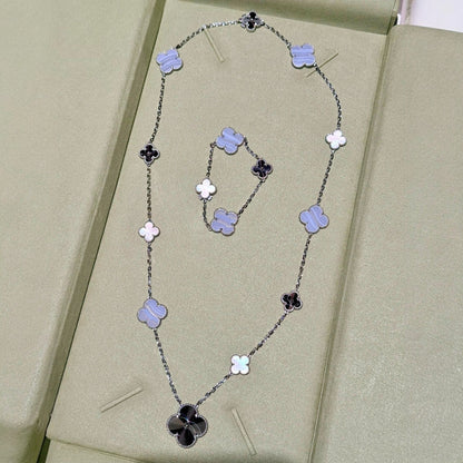 [Lumi Jewellery]DETACHABLE CLOVER 15(11+4) FLOWER SILVER NECKLACE SET