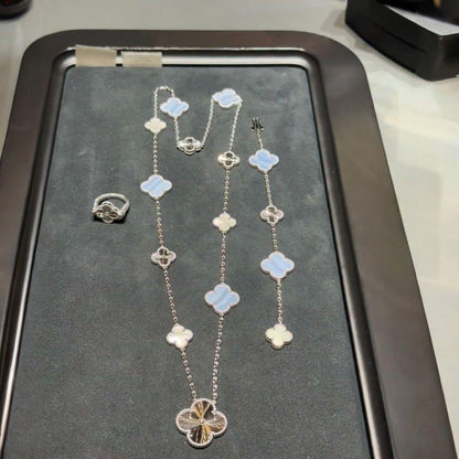 [Lumi Jewellery]DETACHABLE CLOVER 15(11+4) FLOWER SILVER NECKLACE SET