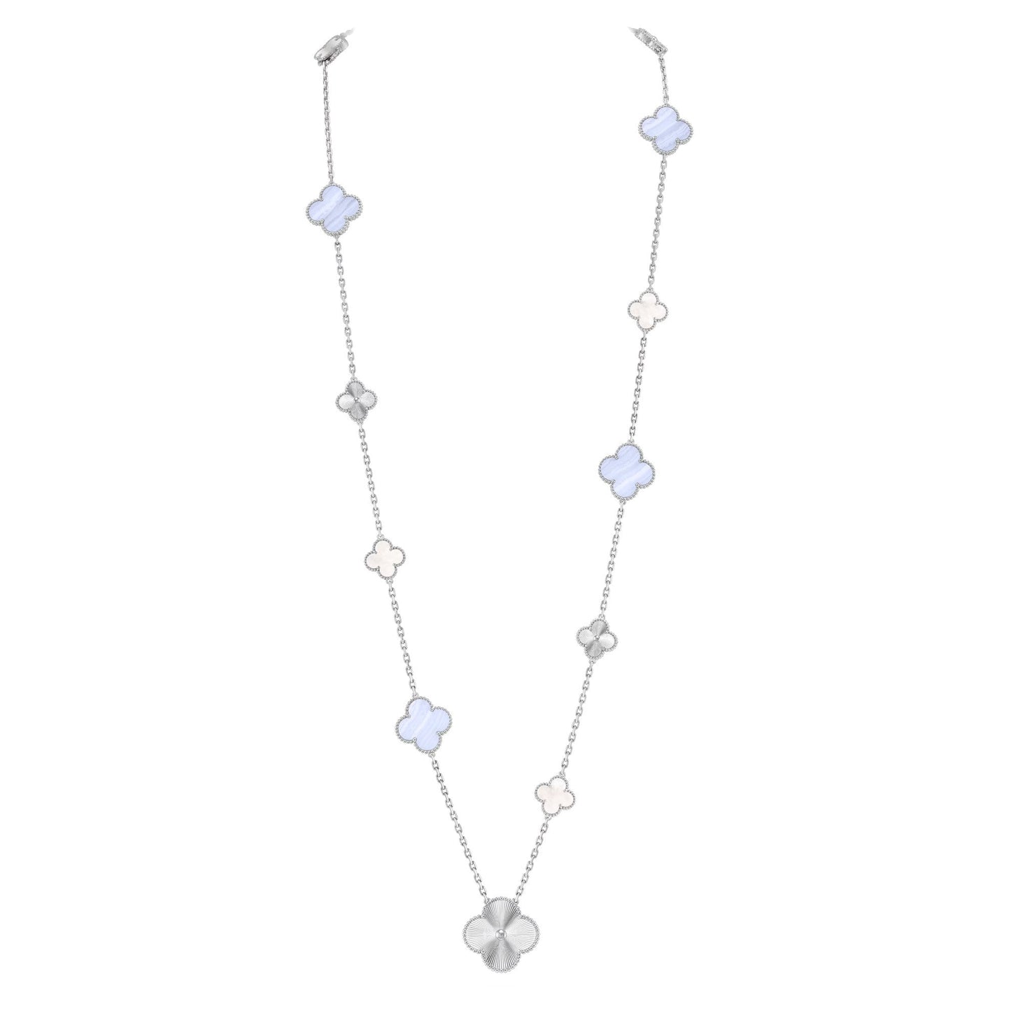 [Lumi Jewellery]DETACHABLE CLOVER 15(11+4) FLOWER SILVER NECKLACE SET