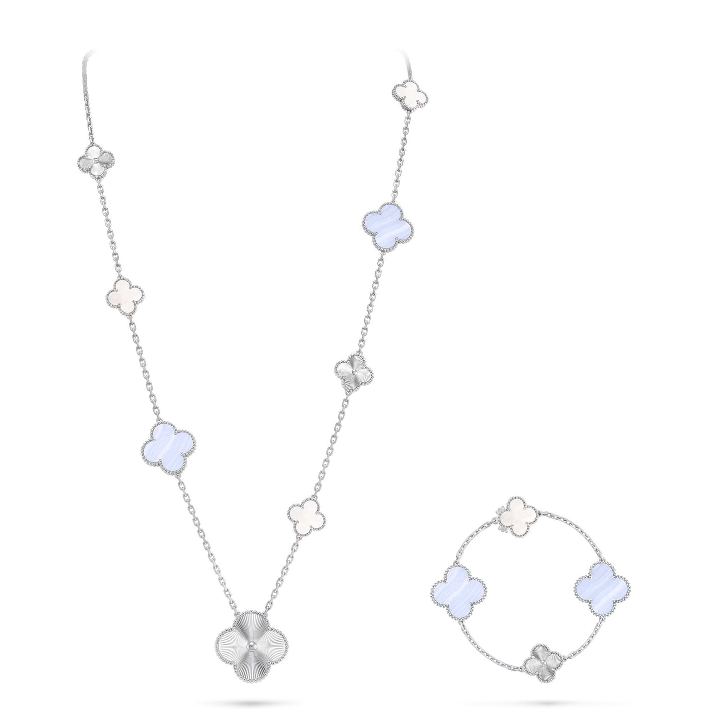 [Lumi Jewellery]DETACHABLE CLOVER 15(11+4) FLOWER SILVER NECKLACE SET