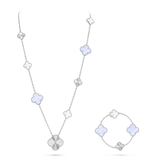 [Lumi Jewellery]DETACHABLE CLOVER 15(11+4) FLOWER SILVER NECKLACE SET