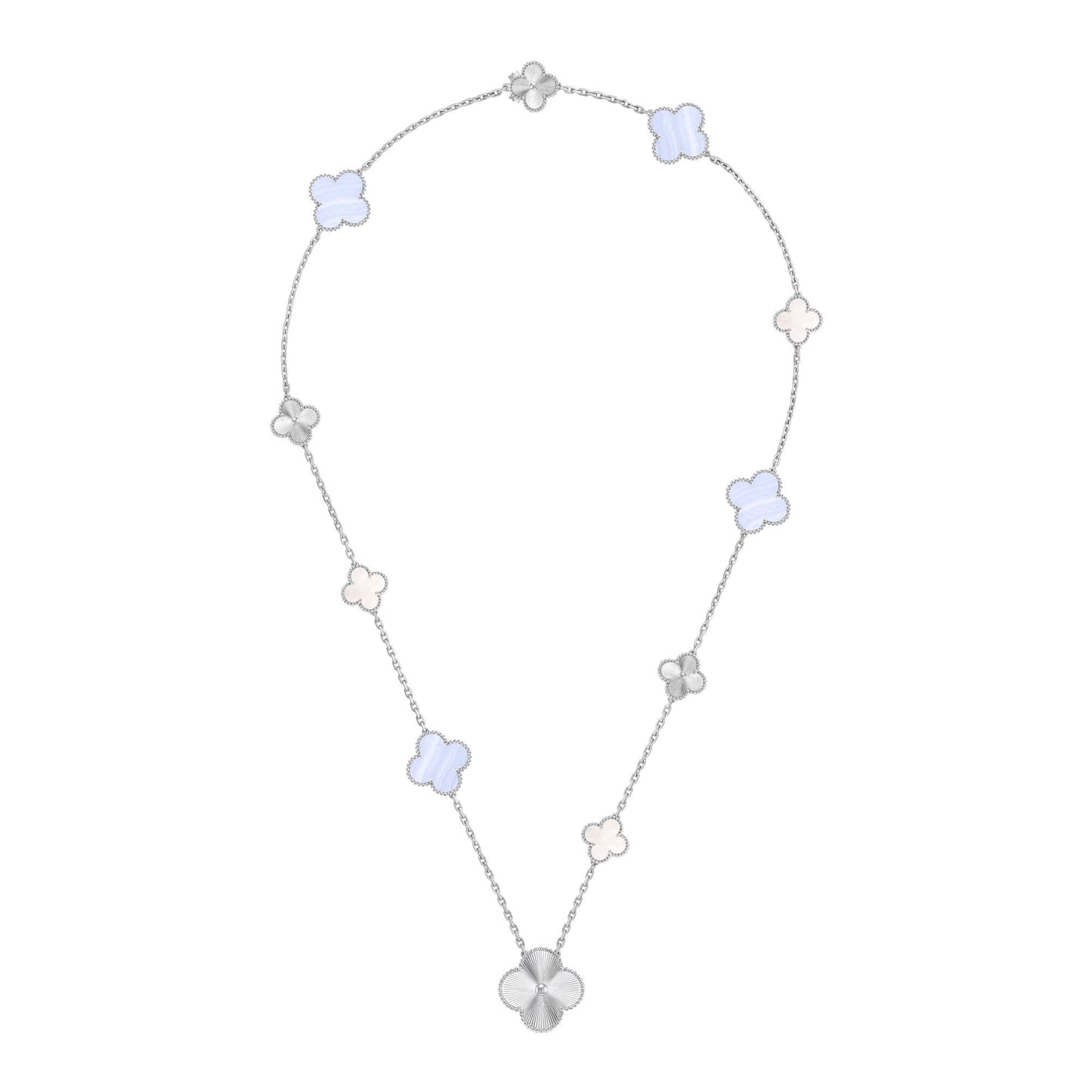 [Lumi Jewellery]DETACHABLE CLOVER 15(11+4) FLOWER SILVER NECKLACE SET