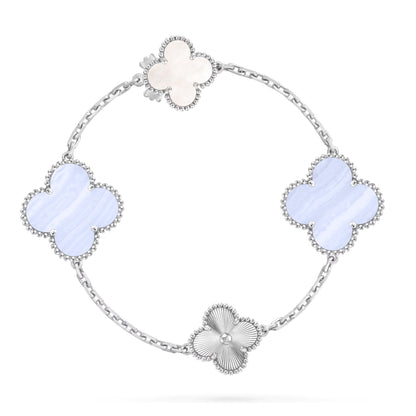 [Lumi Jewellery]DETACHABLE CLOVER 15(11+4) FLOWER SILVER NECKLACE SET