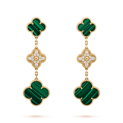 [Lumi Jewellery]CLOVER EARRINGS GOLD MALACHITE DIAMOND 3 MOTIF