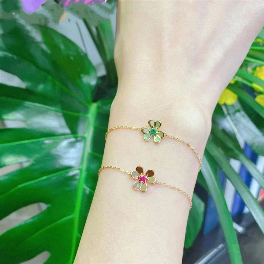 [Lumi Jewellery]FRIVOLE GOLD FLOWER PINK MALACHITE BRACELET
