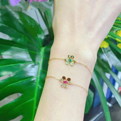 [Lumi Jewellery]FRIVOLE GOLD FLOWER PINK MALACHITE BRACELET