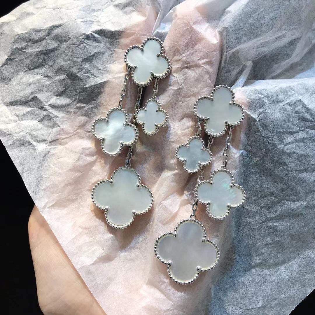 [Lumi Jewellery]CLOVER EARRINGS WHITE MOP 4 MOTIFS SILVER