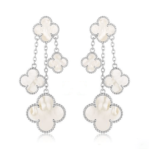 [Lumi Jewellery]CLOVER EARRINGS WHITE MOP 4 MOTIFS SILVER