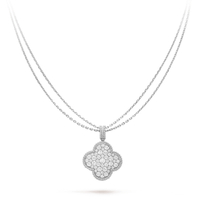[Lumi Jewellery]CLOVER 25MM SILVER FULL DIAMOND BIG CLOVER NECKLACE