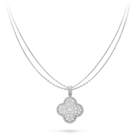 [Lumi Jewellery]CLOVER 25MM SILVER FULL DIAMOND BIG CLOVER NECKLACE