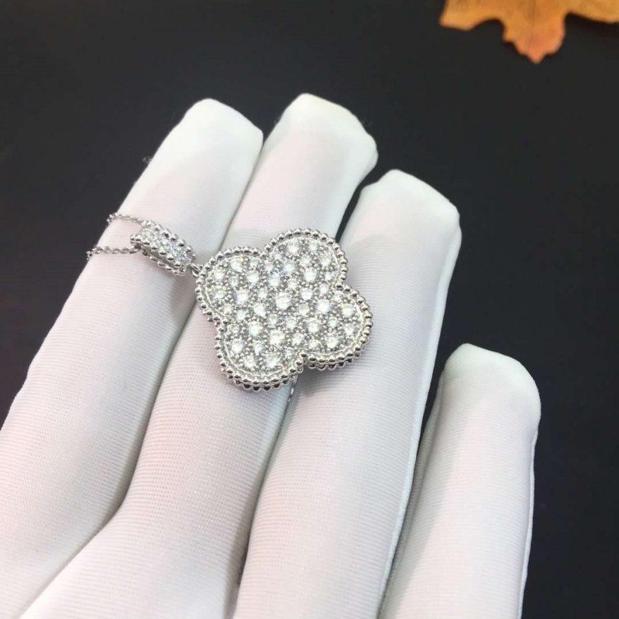 [Lumi Jewellery]CLOVER 25MM SILVER FULL DIAMOND BIG CLOVER NECKLACE
