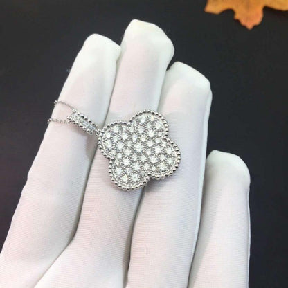 [Lumi Jewellery]CLOVER 25MM SILVER FULL DIAMOND BIG CLOVER NECKLACE