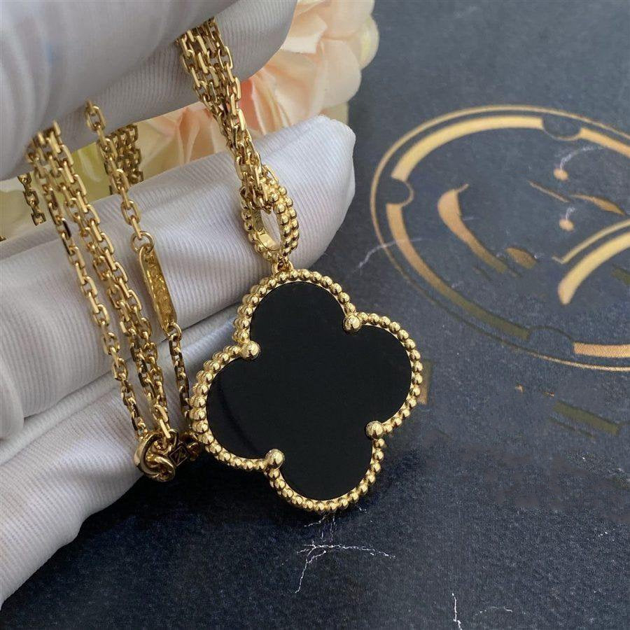 [Lumi Jewellery]CLOVER 25MM GOLD ONYX BIG CLOVER NECKLACE