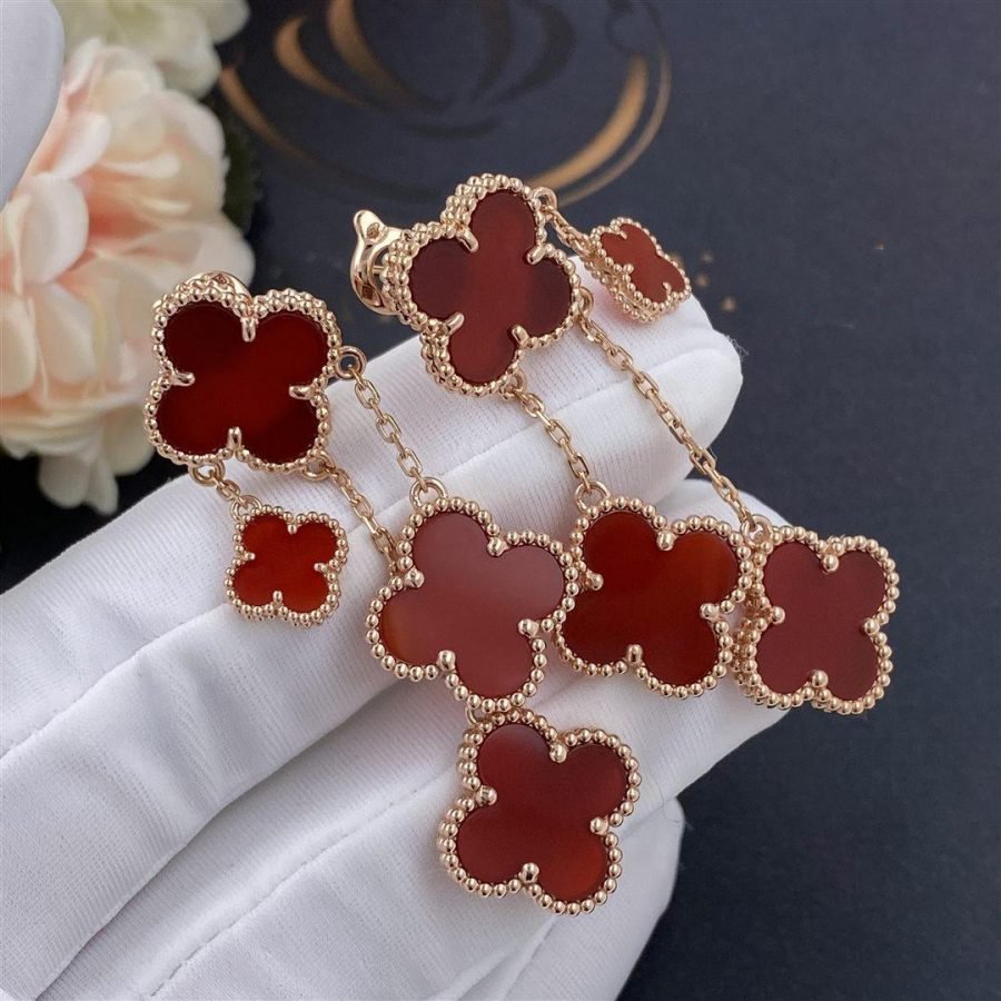 [Lumi Jewellery]CLOVER EARRINGS CARNELIAN 4 MOTIFS PINK GOLD