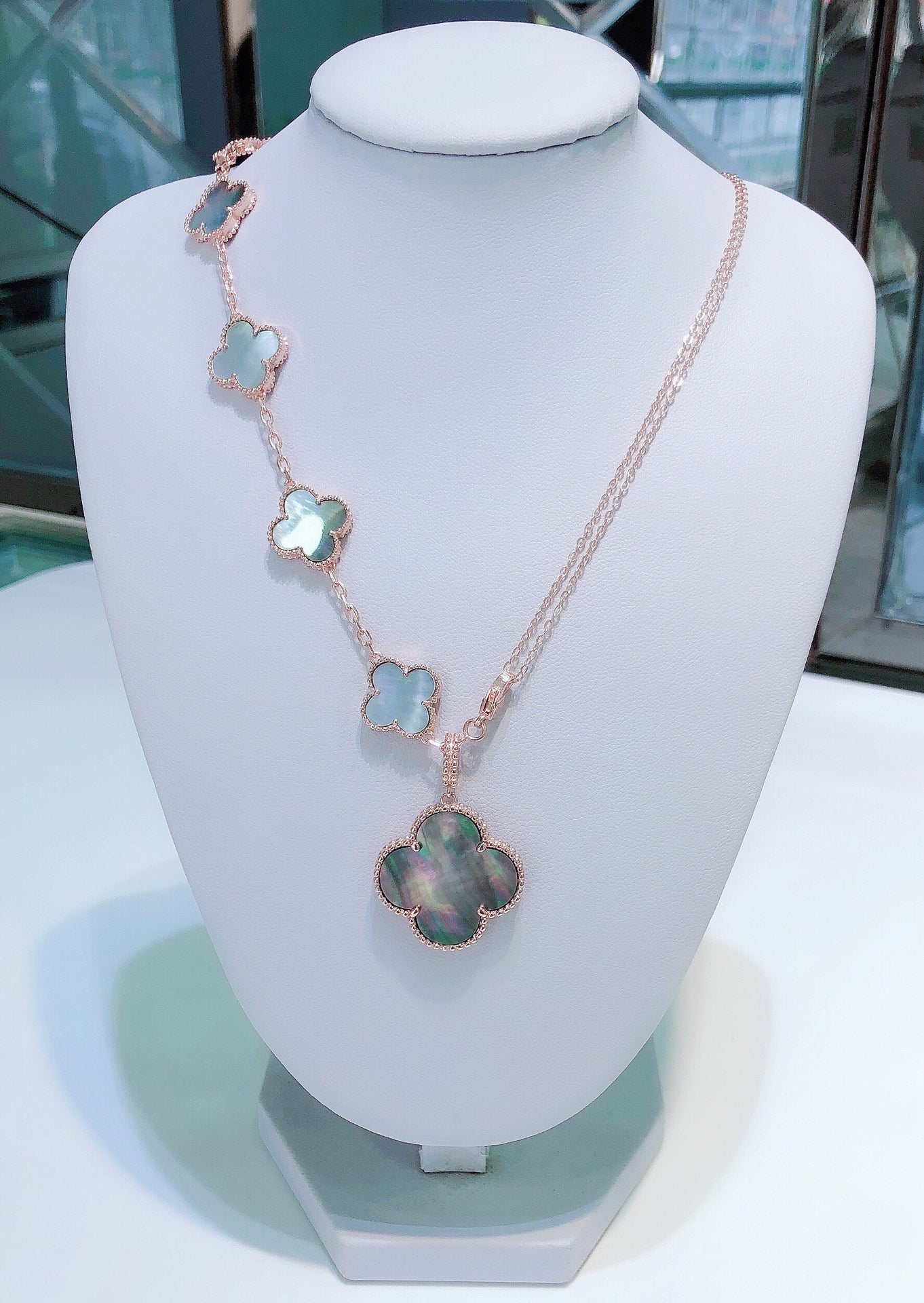 [Lumi Jewellery]COMBINED BRACELET 5 MOTIFS AND NECKLACE DARK MOP ROSE GOLD