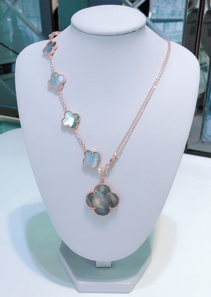 [Lumi Jewellery]COMBINED BRACELET 5 MOTIFS AND NECKLACE DARK MOP ROSE GOLD