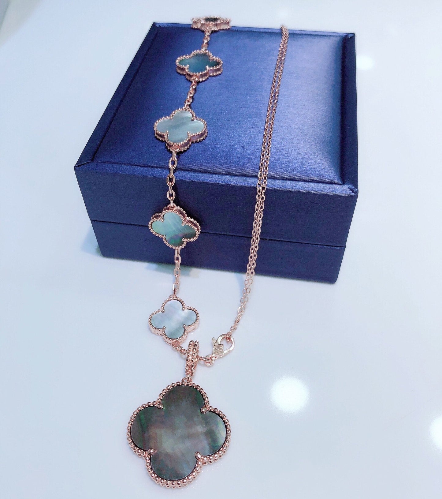 [Lumi Jewellery]COMBINED BRACELET 5 MOTIFS AND NECKLACE DARK MOP ROSE GOLD