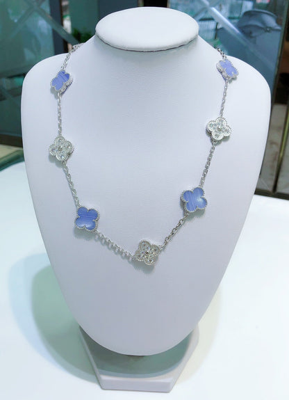 [Lumi Jewellery]CLOVER 10 MOTIFS CHALCEDONY DIAMONDS SILVER NECKLACE