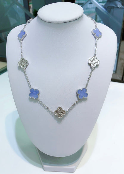 [Lumi Jewellery]CLOVER 10 MOTIFS CHALCEDONY DIAMONDS SILVER NECKLACE